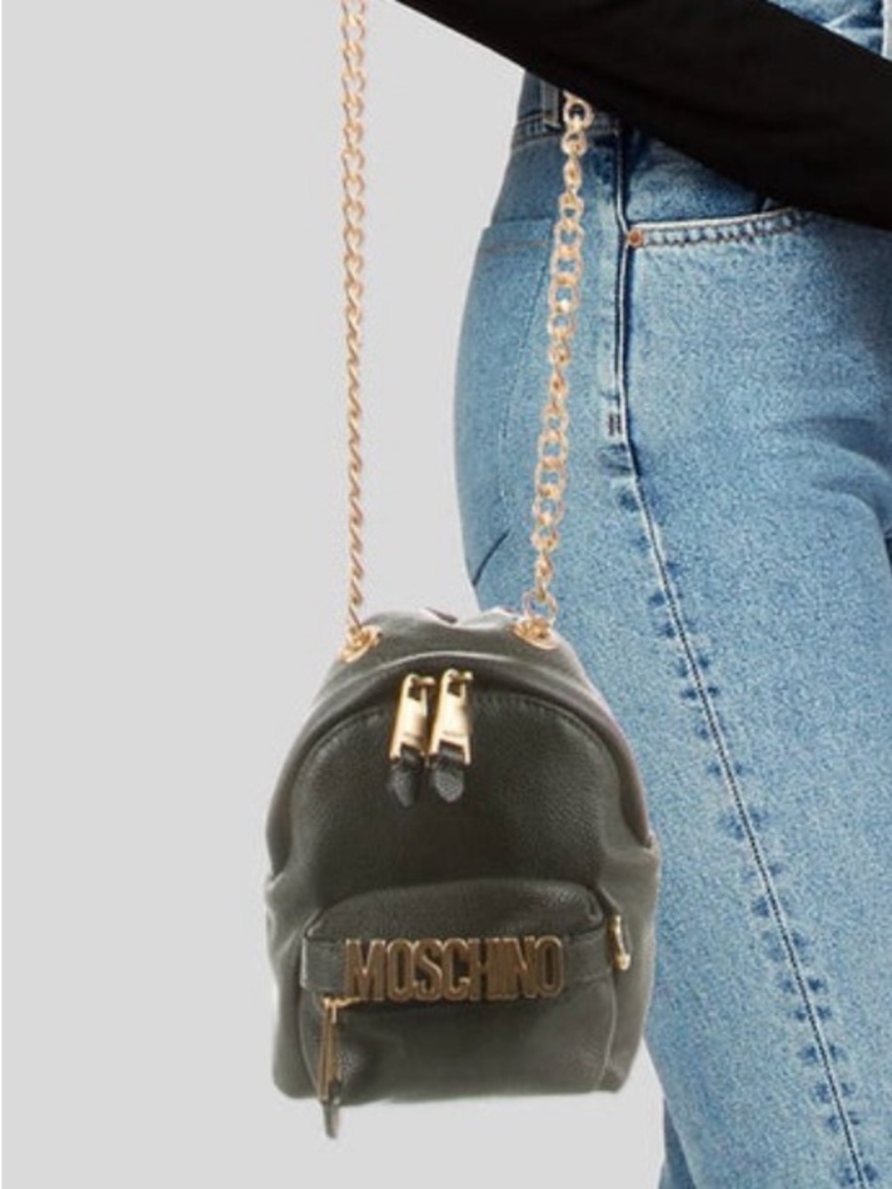 Moschino Olive Green MINI Pebbled Leather  Bag with Gold Hardware - Picture 2 of 12